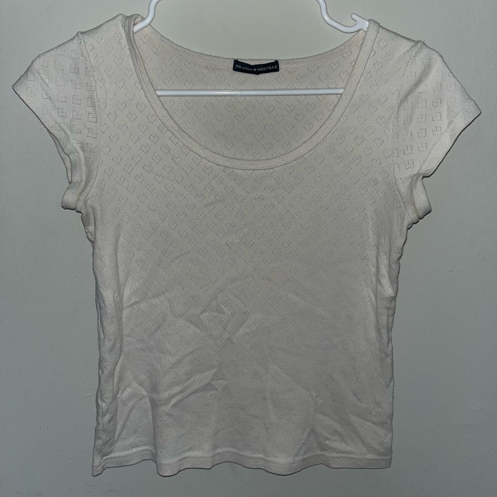 Women’s Brandy Melville White Heart Pattern Scoop Top